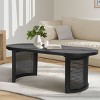 48" Modern Oval Coffee Table with Solid White Oak Table Top & Imitation Rattan Legs for Living Room or Lounge Space - Tanpinhause - 2 of 4