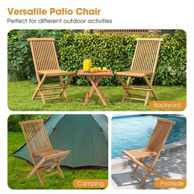 Natural Teak Wood Outdoor Folding Chair with Slatted Seat