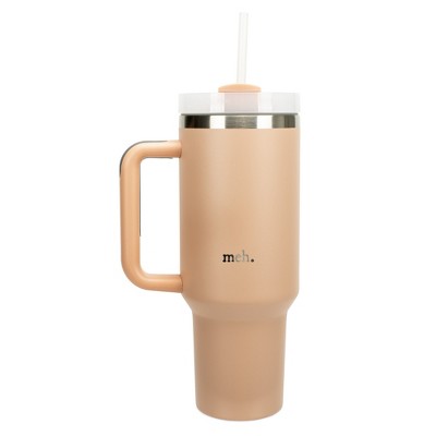 100 North Meh. Over It Sarcastic Humor Wrap-Around 40 Oz. Stainless Steel Water Bottle Coffee Mug, Spill & Leak Resistant, Travel Tumbler with Handle,