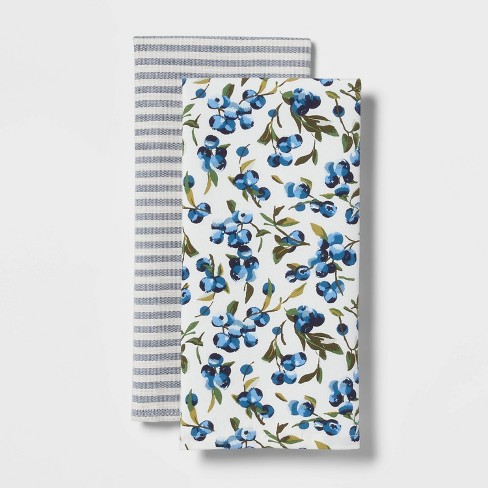 2pk Cotton Printed Kitchen Towels Blue - Threshold™