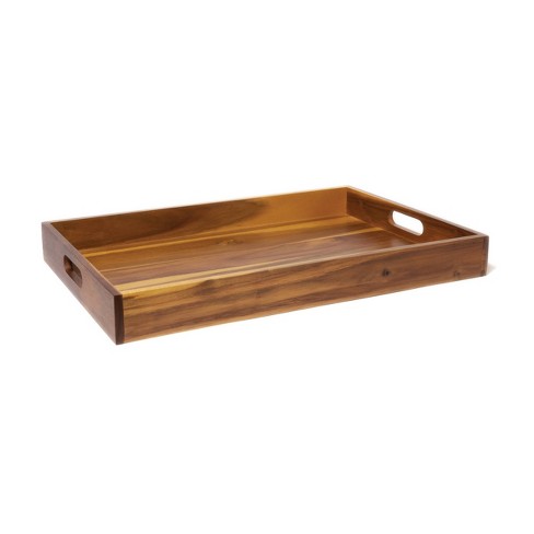 12 Inch Acacia Wood Octagonal Serving Tray, Octagon Shaped Coffee Table  Tray with Cutout Handles