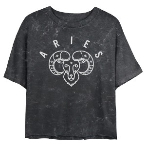Junior's Women Lost Gods Zodiac Aries Ram Symbol Crop T-Shirt - 1 of 4