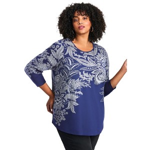 Avenue Women's Plus Size Millie 3/4 Sleeve Top - 1 of 4