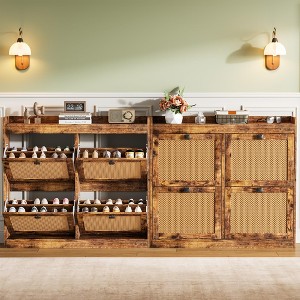 coucheta Set of 2 Shoe Storage Cabinet with 4 Flip Drawers, Wood Shoe Cabinet with Rattan Doors and Adjustable Shelves- Freestanding Shoe Organizer - 1 of 4