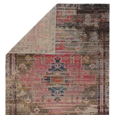 5'3" x 7'6" Pink and Blue Synthetic Medallion Area Rug