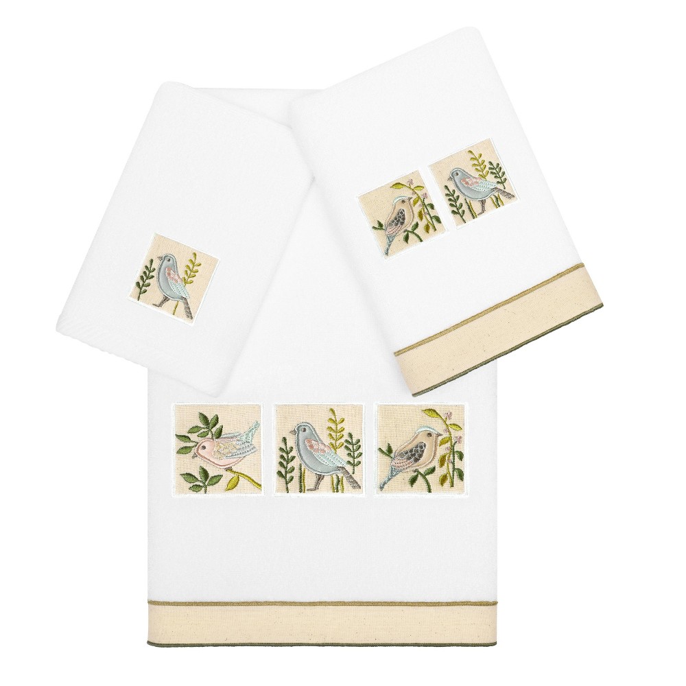 Photos - Towel 3pc Belinda Design Embellished Assorted Bath  Set White - Linum Home