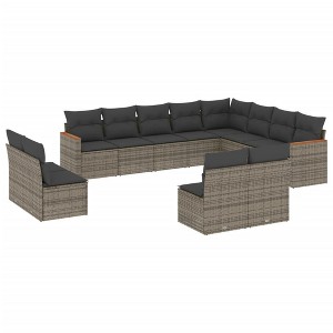 vidaXL Garden Sofa Set Grey PE rattan 12 Piece Removable Covers - 1 of 4
