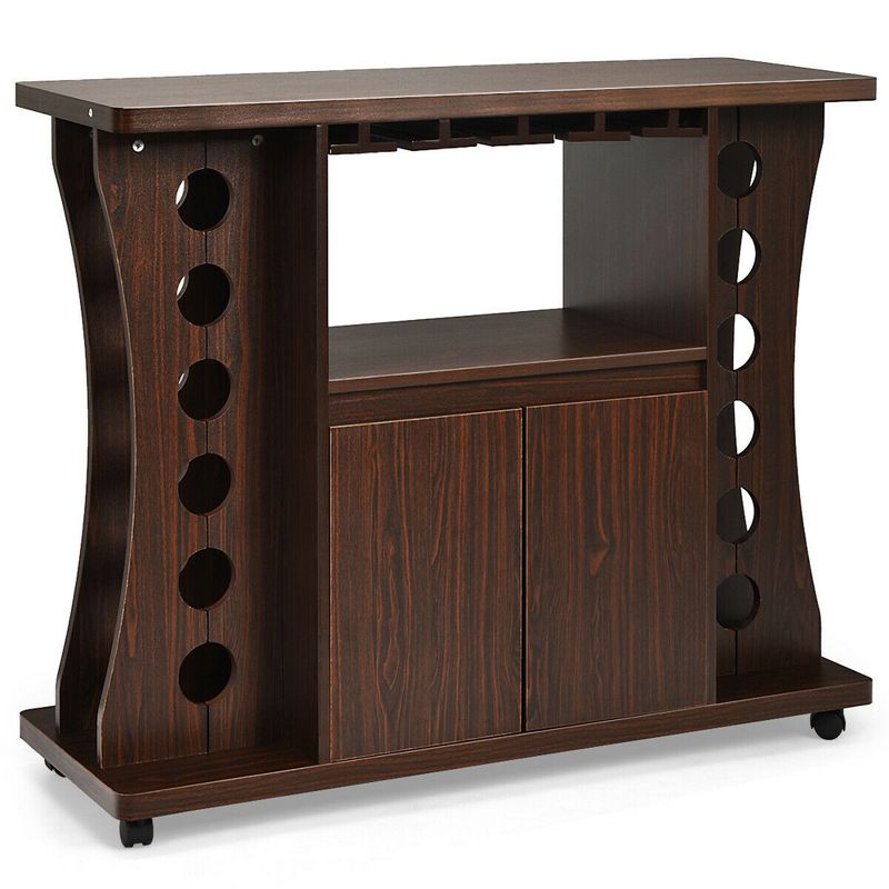 Costway Rolling Buffet Sideboard Wooden Bar Storage Cabinet w/ Wine Rack & Glass Holder, 5 of 11