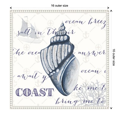 Indigo Ocean Treasures III Coastal Canvas Art with White Floater Frame