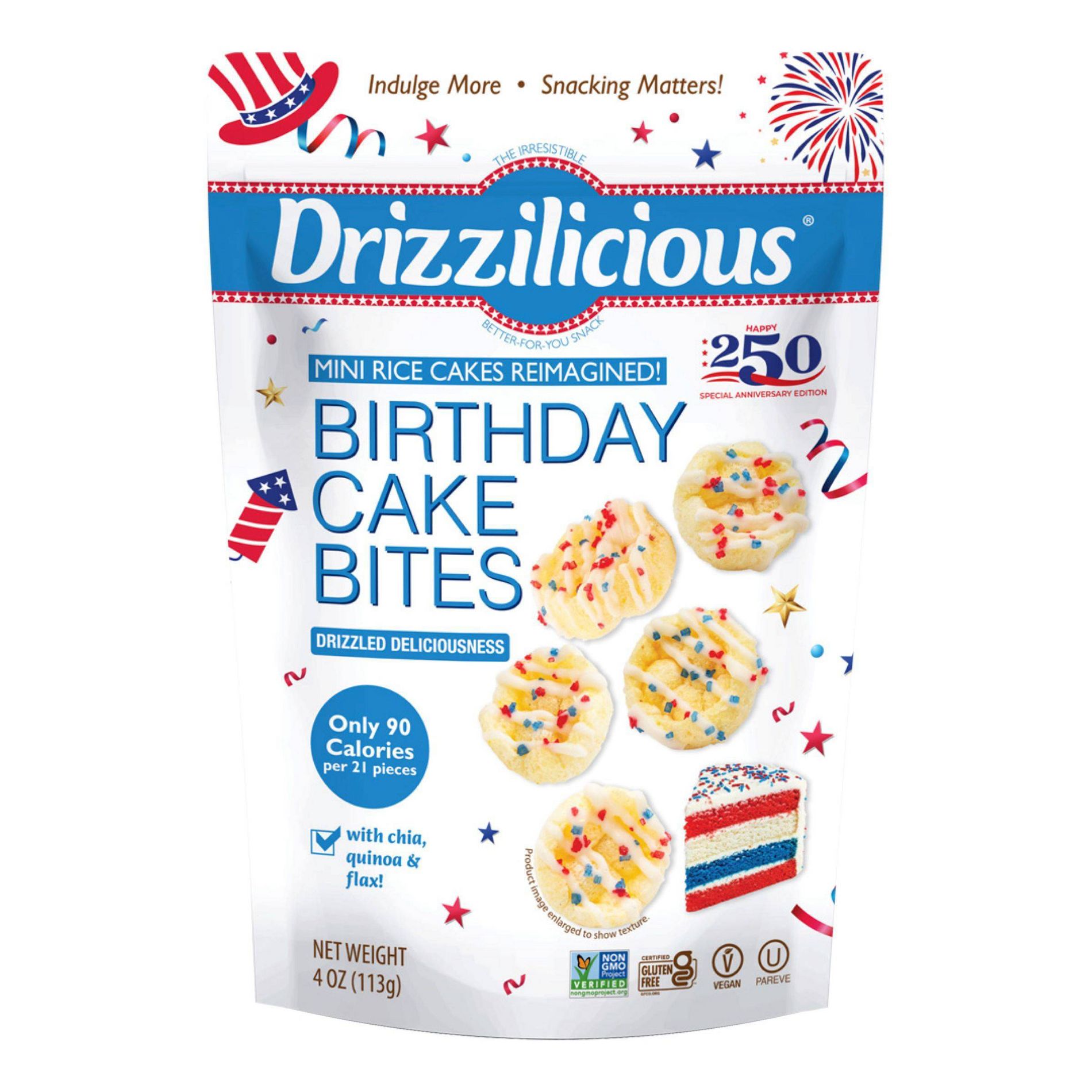 America’s 250 Anniversary Edition Birthday Cake Drizzled Mini Rice Cakes - 4oz