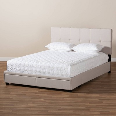 Elegant Beige Linen Queen Storage Bed with Biscuit Tufting