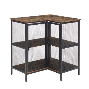 VECELO 3 Tier Corner Storage Cabinet with Mesh Doors, Rustic L-Shaped Corner Shelf Unit, Small Corner Organizer Cabinet for Living Room, Home Office - 1 of 4