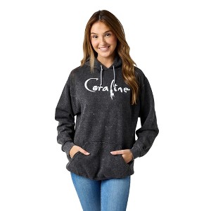 Coraline Full Moon Character Art Women's Black Enzyme Wash Long Sleeve Fleece Hooded Sweatshirt - 1 of 4