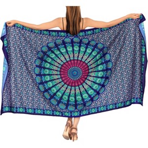 LA LEELA Women's Cover up Wrap Swimwear Sarong Wraps One Size Mandala Blue - 1 of 4