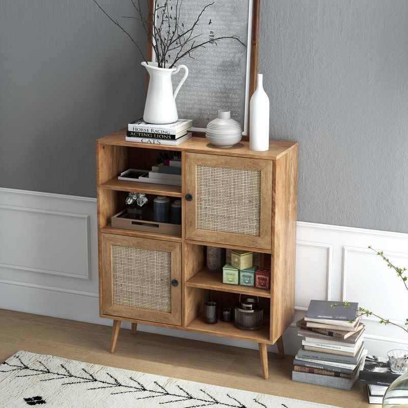 Costway Rattan Buffet Sideboard Accent Storage Cabinet Coffee Bar Cabinet Doors Cubbies, 4 of 11