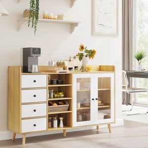 TROPOW Buffet Cabinet with 4 Drawers, Large Sideboard Storage Cabin, Kitchen Cabinet with Glass Doors & Adjustable Shelves - 1 of 4