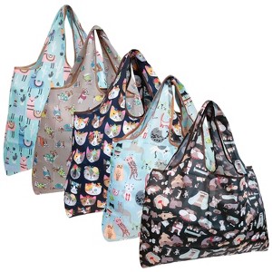 Wrapables Large Foldable Tote Nylon Reusable Grocery Bags, 5 Pack - 1 of 4