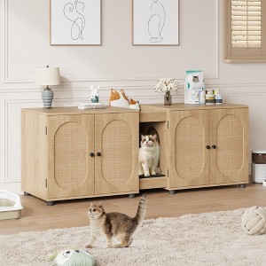 Cat Litter Box Enclosure 55.1" Double Litter Box with Cat Litter Pad - 1 of 4