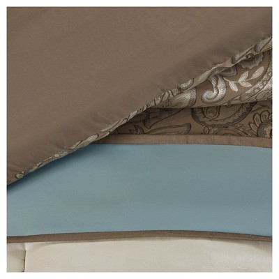 King Brown and Blue Jacquard 7 Piece Comforter Set