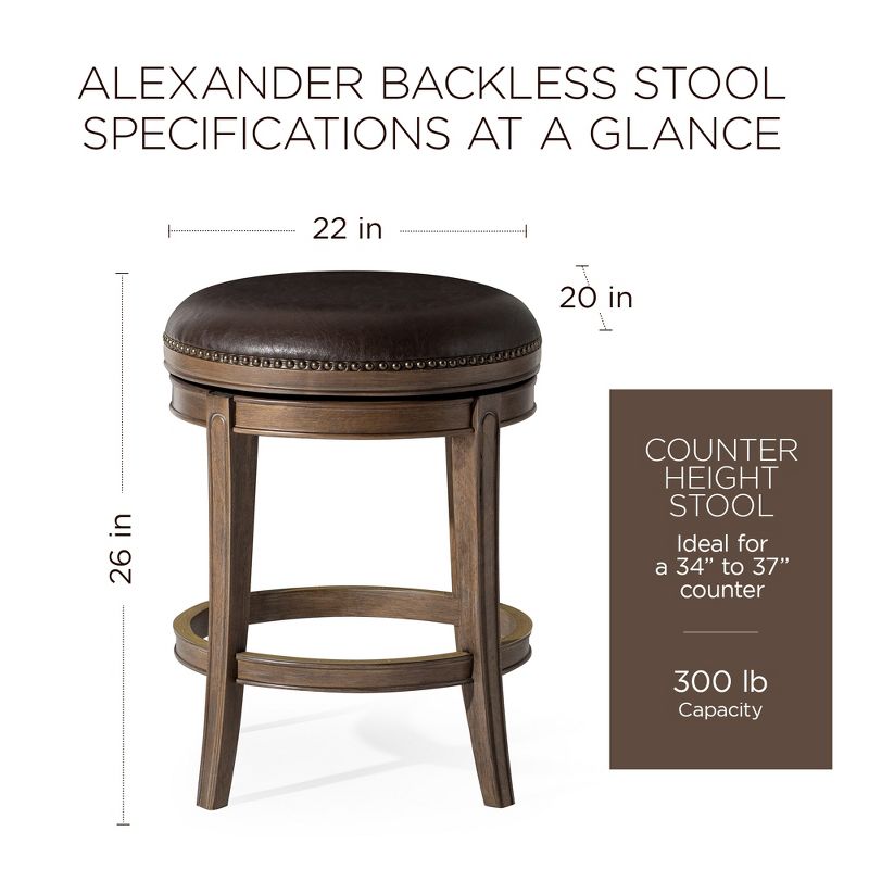 Maven Lane Alexander Backless Kitchen Stool with Vegan Leather Upholstery, 6 of 8