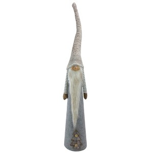 Northlight Tall Cone Gnome with Buttoned Plaid Christmas Tree Figure - 22" - Gray and Brown - 1 of 3