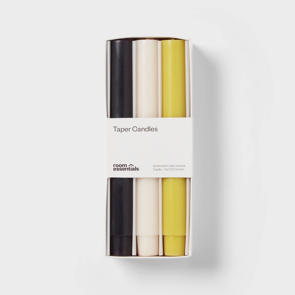 6pk Taper Candle Set Black White and Yellow - Room Essentials™