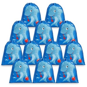 Blue Panda 12-Pack Blue Shark Drawstring Bags, Party Giveaway Gift Treat Bags for Kids - 1 of 4