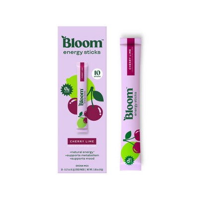 Bloom Nutrition Energy Sticks Cherry Lime Flavored Water Drink Mixes - 10pk