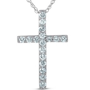 Pompeii3 1 Ct Diamond Cross 14k White Gold 18" Chain Womens Necklace 1 1/4" Tall - 1 of 4