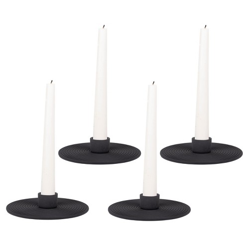 Elanze Designs Ribbed Ceramic , Mantle Decorations, Dining Table Centerpiece, Artisan, Candlestick Holder for Tapered Candles, Pack of 4, Black - image 1 of 4