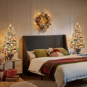 Yaheetech 2Ft/3Ft Pre-lit Potted Flocked Tabletop Christmas Tree with Warm White LED Lights - 1 of 4