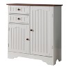 Kings Brand Furniture Habar 2-Door Wood Kitchen Storage Buffet Cabinet, White/Walnut - 3 of 4