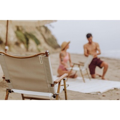 Las Palmas Beige Canvas and Wood Outdoor Folding Chair