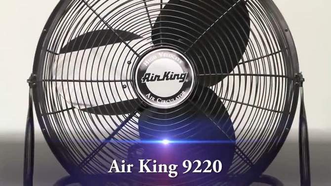 Air King 30 Inch 1/4 Horsepower 3-Speed Indoor Industrial and Commercial Open Motor Pivoting Warehouse Garage Steel Floor Fan, Black, 2 of 7, play video