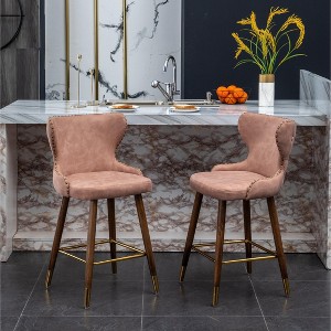 Roundhill Furniture Nevis Mid-century Modern Faux Leather Tufted Nailhead Trim Counter Stool, Pink, Set of 2 - 1 of 4