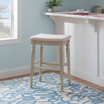 Elegant Whitewash Wood Backless 30" Saddle Barstool