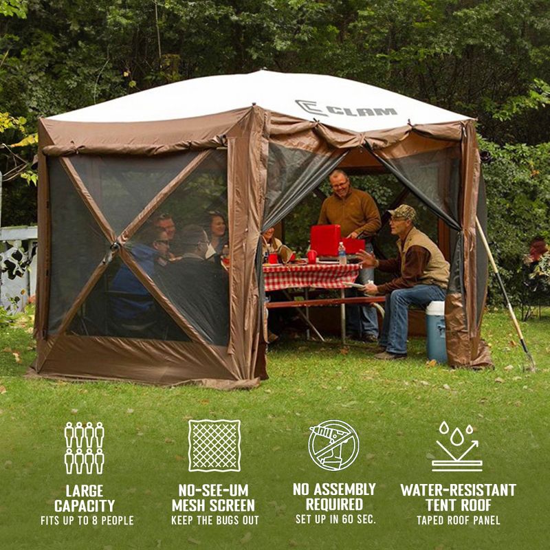 CLAM Quick-Set Pavilion 12.5' x 12.5' Portable Pop-Up Outdoor Camping Gazebo Screen Tent Canopy Shelter & Carry Bag with Floor Tarp Cover Attachment, 4 of 8