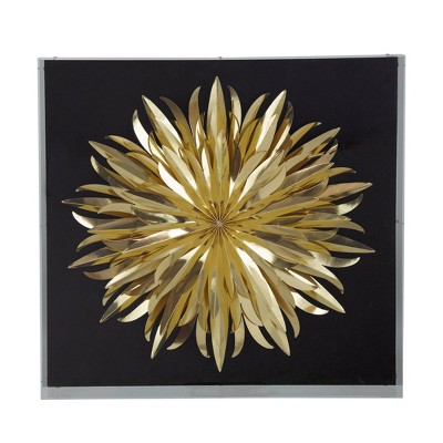 24"x24" 3D Paper Flower Framed Wall Decor Gold/Black - A&B Home: Contemporary Art Deco Style, Acrylic Frame, Botanical Digital Art