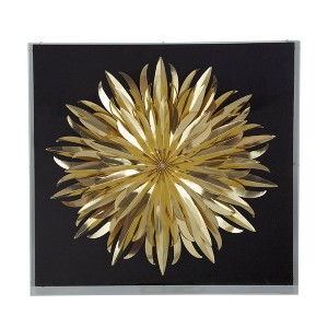 24"x24" 3D Paper Flower Framed Wall Decor Gold/Black - A&B Home: Contemporary Art Deco Style, Acrylic Frame, Botanical Digital Art - 1 of 3