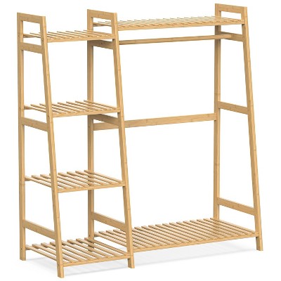 Bamboo children's clothes hanger, equipped with shelves and used for storing children's clothing, can be used as a wardrobe for toddlers and infants