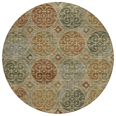 Taupe Green And Gold Trellis Washable Indoor Outdoor Area Rug