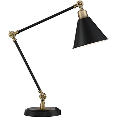 360 Lighting Modern Industrial Desk Table Lamp with USB Charging Port Adjustable Black Antique Brass for Bedroom Bedside Office