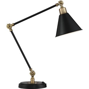 360 Lighting Modern Industrial Desk Table Lamp with USB Charging Port Adjustable 26.75" High Black Antique Brass for Bedroom Bedside Office - 1 of 4