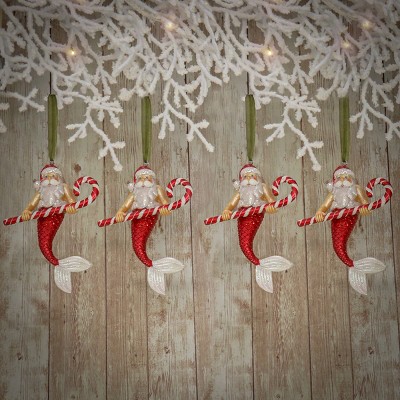 Hand-Painted Glass Santa Merman Ornaments Set of 4