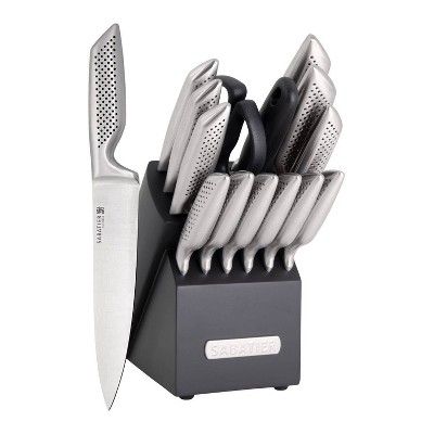Sabatier 15pc Textured Block Knife Set: High Carbon Stainless Steel, Forged, Chef & Santoku Knives, Butcher Block