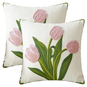 REGALWOVEN Floral Embroidered Decorative Throw Pillow Covers Farmhouse Flower Pattern Cushion Cases for Couch Living Room Decor 18 x 18 Inch 2 Pcs - 1 of 4
