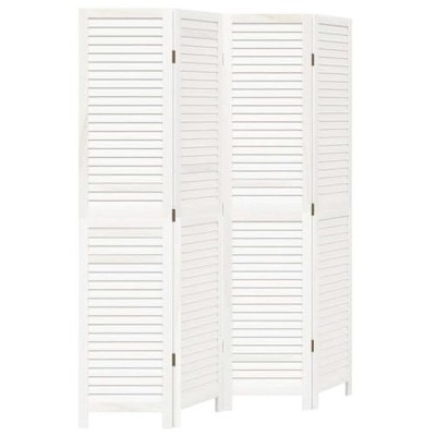 vidaXL Room Divider 4-Panel White - Paulownia Wood Privacy Screen for Bedroom/Living Room/Office, Durable and Easy Folding Partition