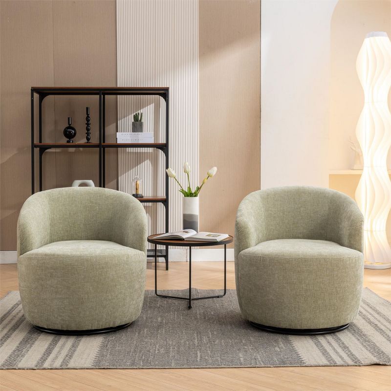 Fannie Chenille Swivel Accent Armchair Barrel Chair,25.60'' Wide Small Velvet Swivel Chair,360° Upholstered Swivel Barrel Chair-Maison Boucle‎, 2 of 10