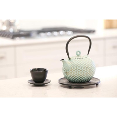 Mint and Gold Cast Iron Teapot with Stainless Steel Infuser, 34 oz