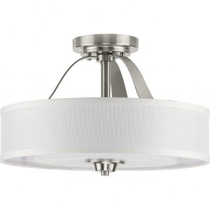 Progress Lighting Kene Collection 2-Light Semi-Flush Mount, Brushed Nickel, Linen Shade - 1 of 4